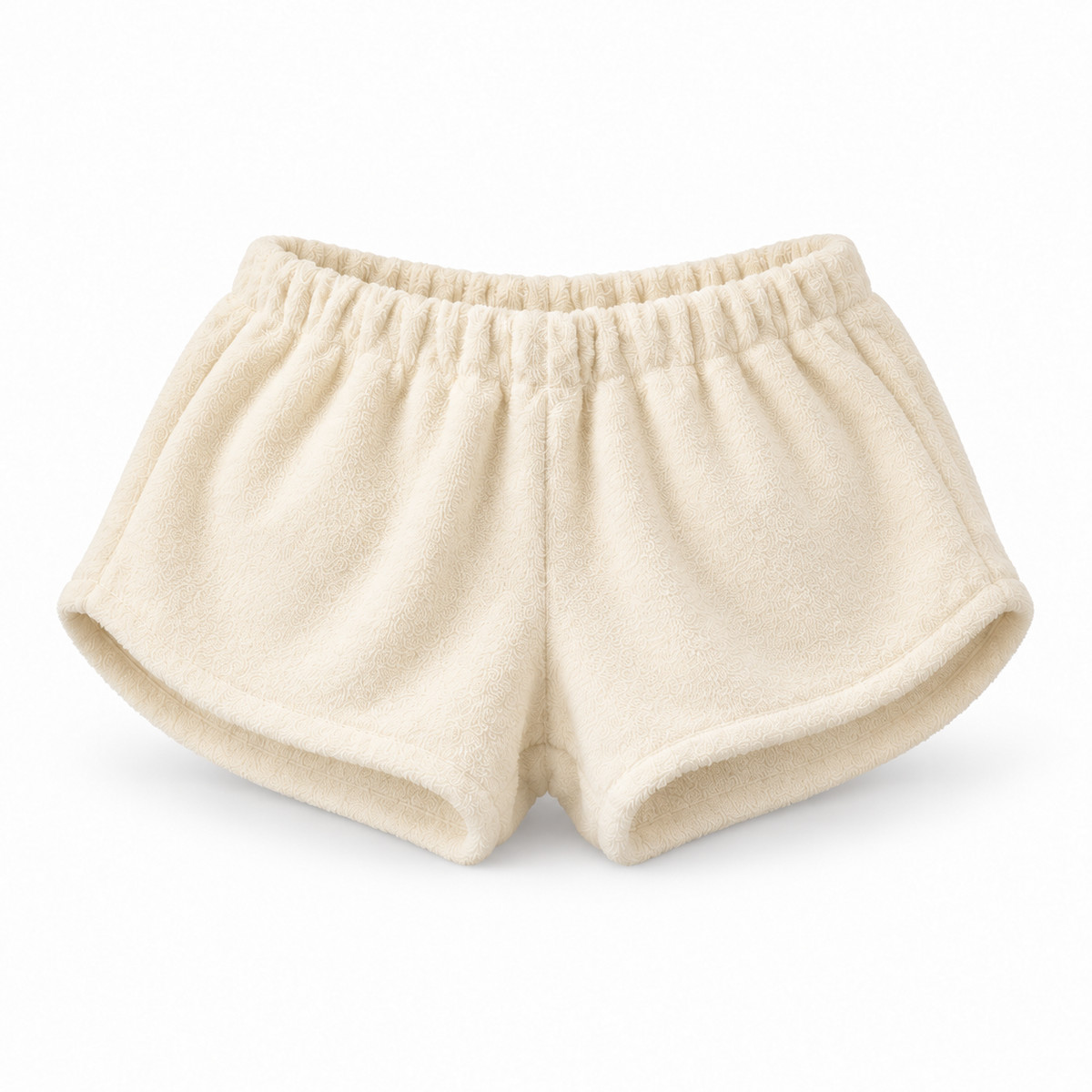Cream towelling shorts with an elasticated waistband and curved hems by Hostess the label.