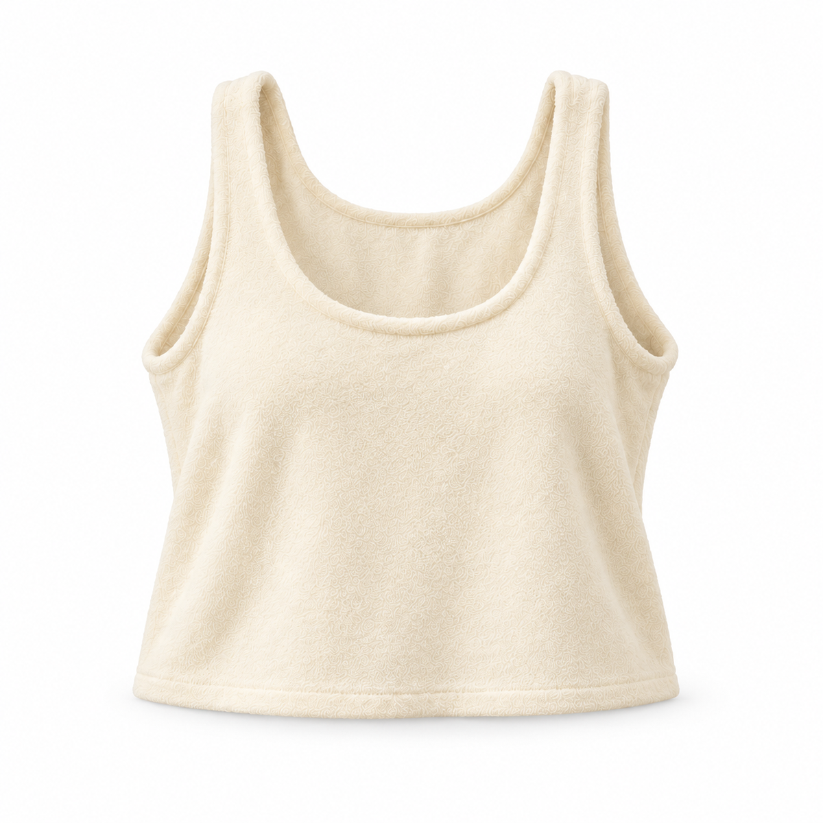 Cream towelling tank with a scoop neckline, wide straps and cropped hem by Hostess the label.