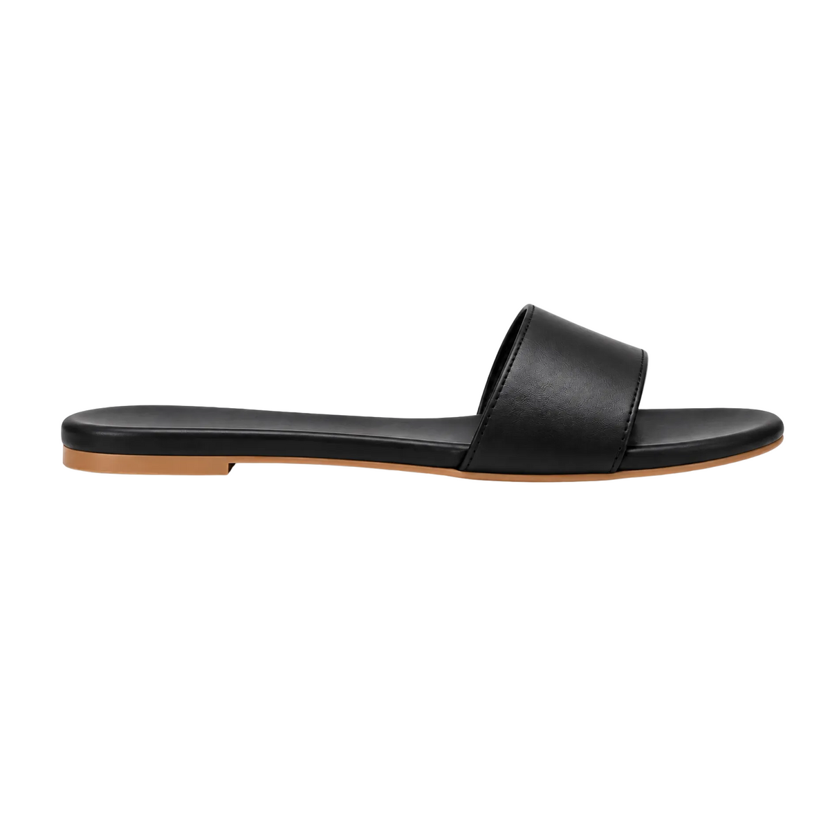 Black leather The Paris Slide sandals by Hostess the label, side profile