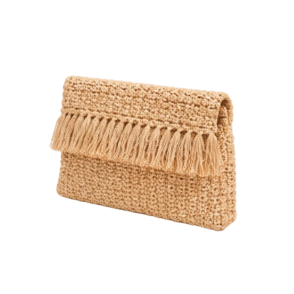 The Summer Clutch – Woven Raffia Fringe Clutch Bag