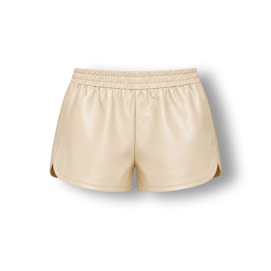 real leather shorts in luxe soft leather, paired with a white v neck tee-shirt